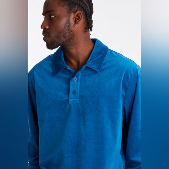 Relaxed Velvety Velour Polo Long Sleeve Shirt - Picture 3 of 6